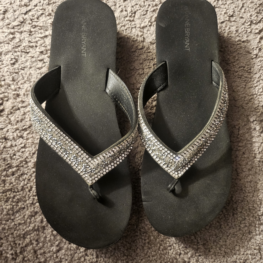Lane Bryant Black Sandals with Silver Accents